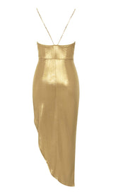 HIP WRAP SLIT MIDI DRESS IN GOLD DRESS STYLE OF CB