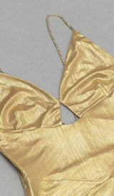 HIP WRAP SLIT MIDI DRESS IN GOLD DRESS STYLE OF CB