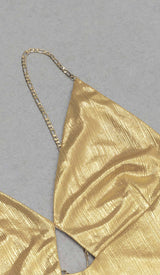 HIP WRAP SLIT MIDI DRESS IN GOLD DRESS STYLE OF CB