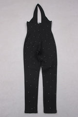 HALTER NECK CRYSTAL BACKLESS JUMPSUITS BODYSUITS & JUMPSUITS styleofcb