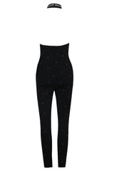 HALTER NECK CRYSTAL BACKLESS JUMPSUITS BODYSUITS & JUMPSUITS styleofcb