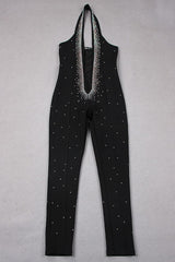 HALTER NECK CRYSTAL BACKLESS JUMPSUITS BODYSUITS & JUMPSUITS styleofcb
