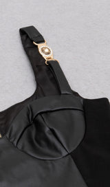 STITCHED LEATHER TIGHT MINI DRESS IN BLACK styleofcb