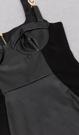STITCHED LEATHER TIGHT MINI DRESS IN BLACK styleofcb