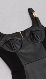 STITCHED LEATHER TIGHT MINI DRESS IN BLACK styleofcb
