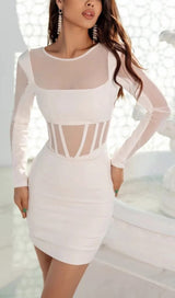 MESH STITCHED SKINNY MINI DRESS IN WHITE styleofcb
