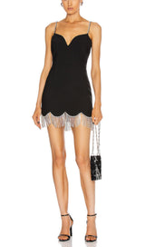 WAVY FRINGED SUSPENDER DRESS IN BLACK styleofcb
