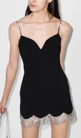 WAVY FRINGED SUSPENDER DRESS IN BLACK styleofcb