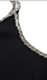 DIAMOND-TRIMMED SUSPENDER MINI DRESS IN BLACK styleofcb