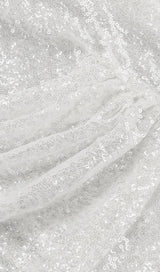 SEQUINED FEATHER MINI DRESS IN WHITE styleofcb