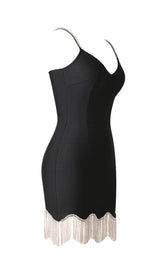 WAVY FRINGED SUSPENDER DRESS IN BLACK styleofcb