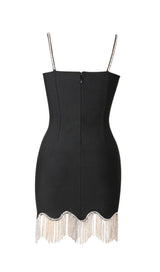 WAVY FRINGED SUSPENDER DRESS IN BLACK styleofcb