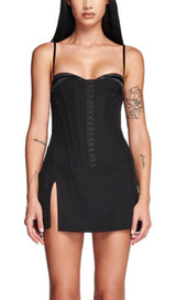FISHBONE SUSPENDER MINI DRESS IN BLACK styleofcb