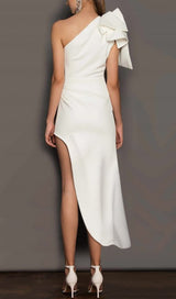 CROSS-SHOULDER ASYMMETRIC DRESS IN WHITE styleofcb