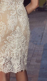 OFF SHOULDER LACE SHORT WEDDING DRESS IN APRICOT styleofcb