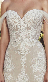 OFF SHOULDER LACE SHORT WEDDING DRESS IN APRICOT styleofcb