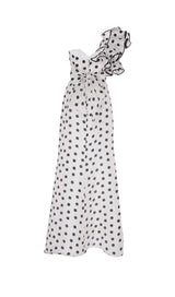 CROSS-SHOULDER FISHTAIL DRESS IN POLKA DOT styleofcb