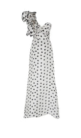 CROSS-SHOULDER FISHTAIL DRESS IN POLKA DOT styleofcb