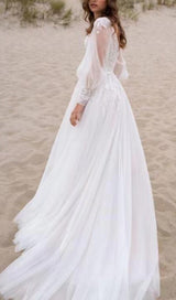 HIGH SPLIT LONG-SLEEVED WEDDING DRESS IN WHITE styleofcb