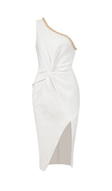 CROSS-SHOULDER CHAIN DRESS IN WHITE styleofcb
