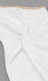 CROSS-SHOULDER CHAIN DRESS IN WHITE styleofcb