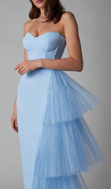 MESH STITCHED DRESS IN LIGHT BLUE styleofcb