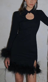 FEATHER STITCHED DRESS IN BLACK styleofcb