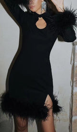 FEATHER STITCHED DRESS IN BLACK styleofcb