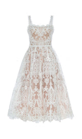 LACE STRAPPY MIDI DRESS IN APRICOT WHITE styleofcb