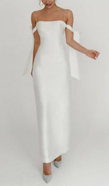 SATIN PEARL SUSPENDER MAXI DRESS IN WHITE styleofcb