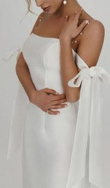 SATIN PEARL SUSPENDER MAXI DRESS IN WHITE styleofcb