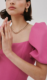 PUFF-SLEEVED MIDI DRESS IN ROSE styleofcb