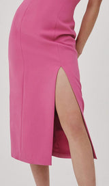 PUFF-SLEEVED MIDI DRESS IN ROSE styleofcb