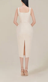 FLOWER EMBROIDERED LINEN SUSPENDER DRESS IN APRICOT styleofcb