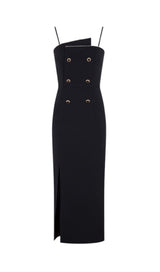 DOUBLE-BREASTED SUSPENDER DRESS IN BLACK styleofcb