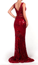 V-NECK SLEEVELESS SEQUINS MAXI DRESS IN RED styleofcb
