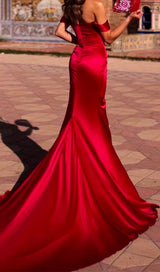 OFF SHOULDER SATIN HIGH SLIT FLOOR LENGTH DRESS IN RED styleofcb