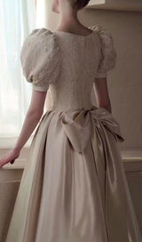 LACE STITCHED SATIN MAXI DRESS IN WHITE styleofcb