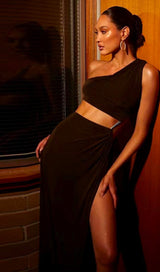 SLEEVELESS HOLLOW SLIT MAXI DRESS IN BROWN styleofcb