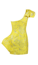 JACQUARD ONE SHOULDER MINI DRESS IN YELLOW Dresses styleofcb