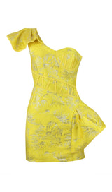 JACQUARD ONE SHOULDER MINI DRESS IN YELLOW Dresses styleofcb XS YELLOW