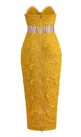 JACQUARD STRAPLESS MIDI DRESS IN YELLOW Dresses styleofcb