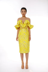 JACQUARD STRAPLESS MIDI DRESS IN YELLOW Dresses styleofcb