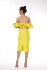 JACQUARD STRAPLESS MIDI DRESS IN YELLOW Dresses styleofcb