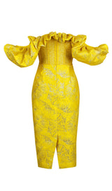 JACQUARD STRAPLESS MIDI DRESS IN YELLOW Dresses styleofcb