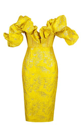 JACQUARD STRAPLESS MIDI DRESS IN YELLOW Dresses styleofcb