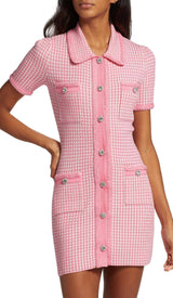KNITTED BUTTON MINI DRESS IN PINK DRESS STYLE OF CB