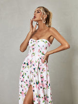 STRAPLESS FLORAL SPLIT MAXI DRESS Dresses Oh CICI