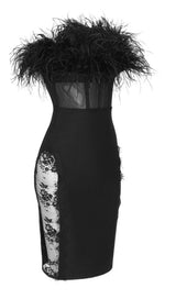 LACE FEATHER DRESS IN BLACK Dresses styleofcb