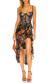 LACE PRINTED MIdi DRESS IN BLACK Dresses styleofcb